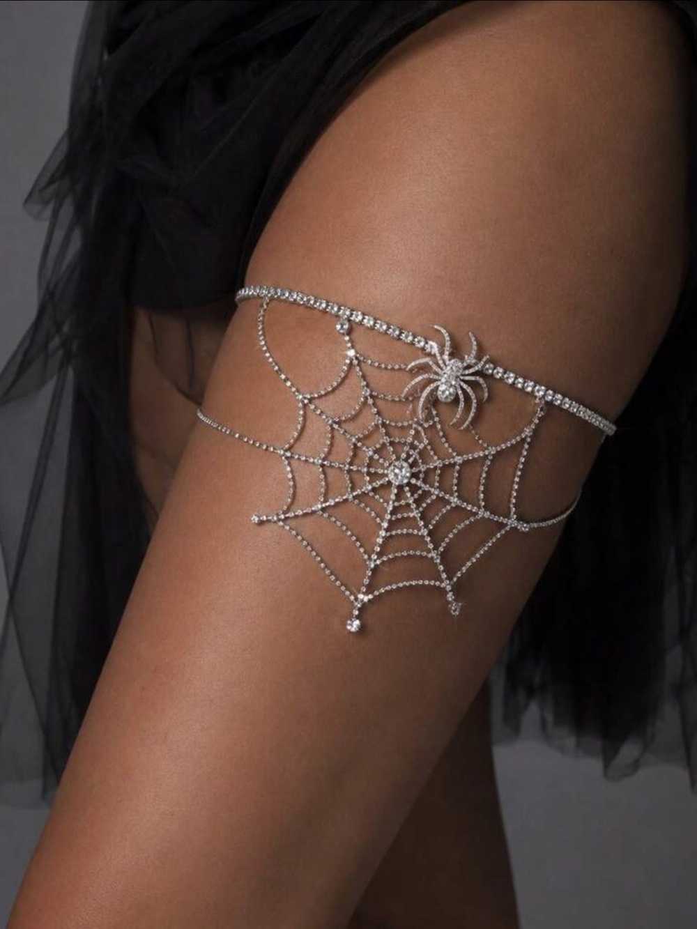1pc Silver Halloween Spider Web Shaped Leg Chain, Fashionable Sexy Body Chain